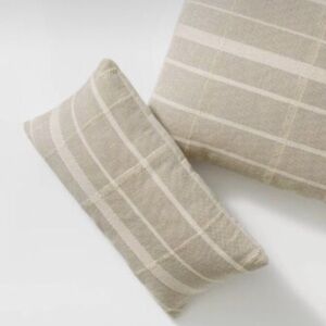 Studio McGee Woven Green and Cream Plaid Pillow, 12x20, NEW